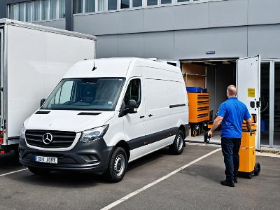 Technician arriving with service van